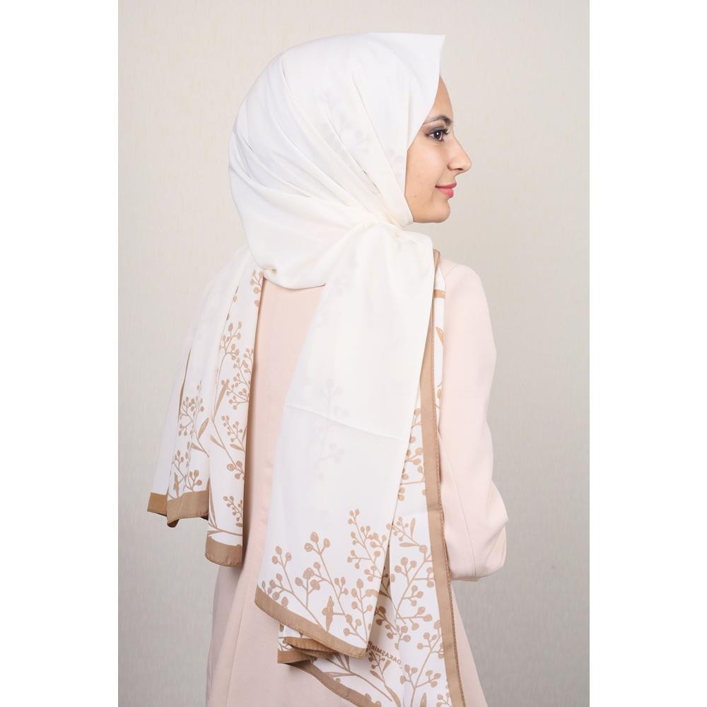 Moda Kaşmir Karamel-Beyaz Serisi Medine İpeği Şal - Desen-02 - Renk-11