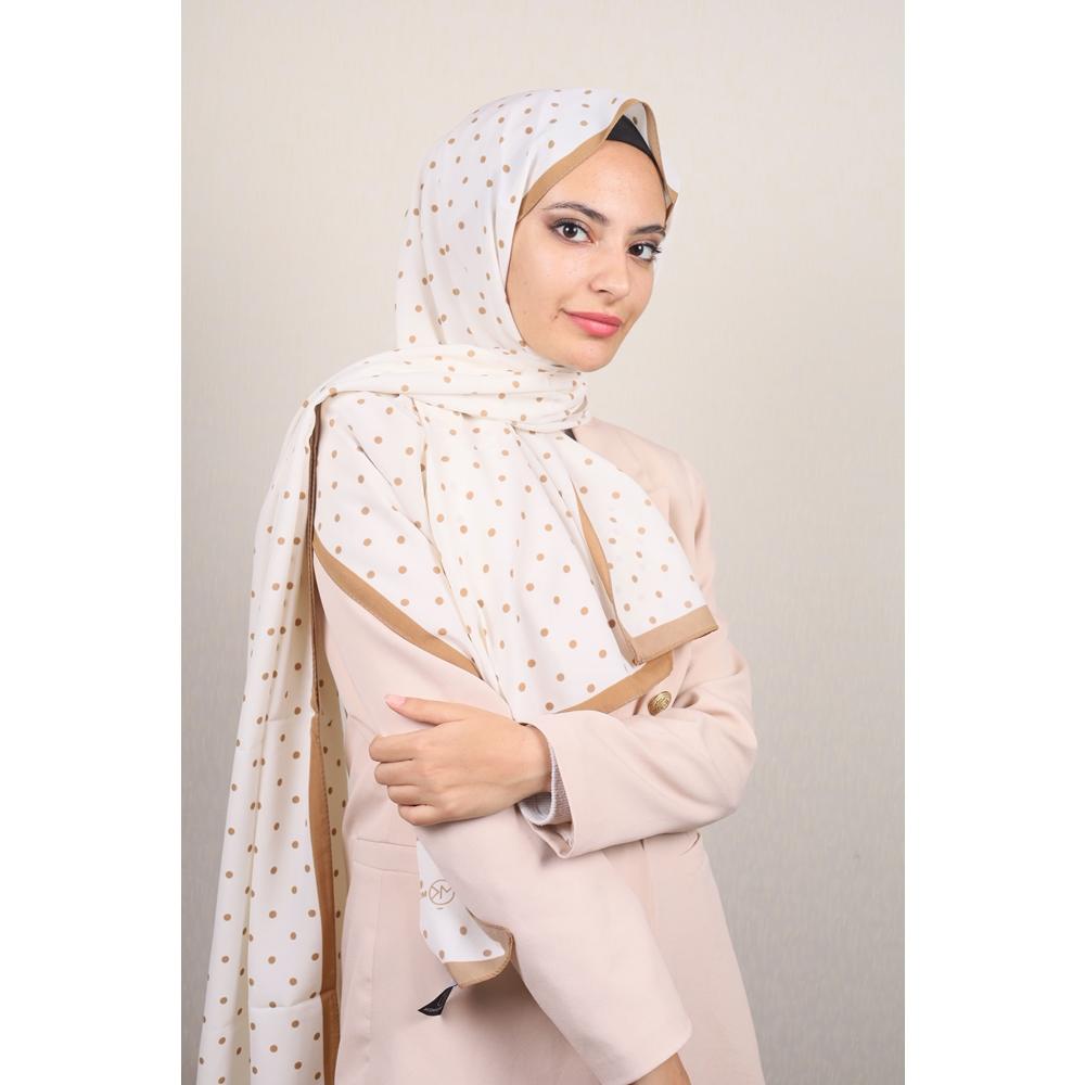 Moda Kaşmir Karamel-Beyaz Serisi Medine İpeği Şal - Desen-02 - Renk-12
