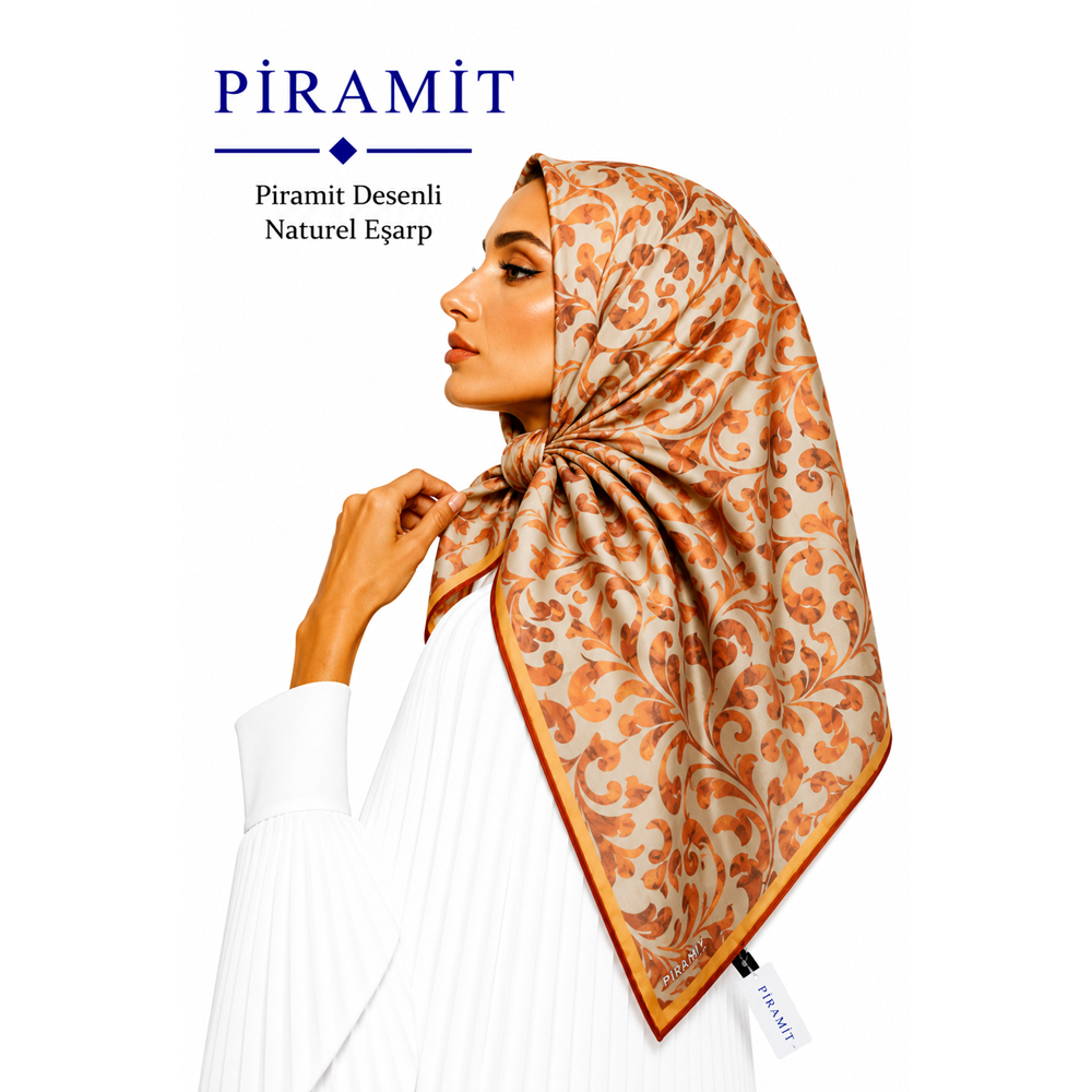 Piramit Desenli Naturel Eşarp - Desen-15