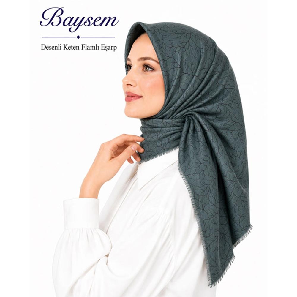 Baysem Desenli Keten Flamlı Eşarp - Desen-28