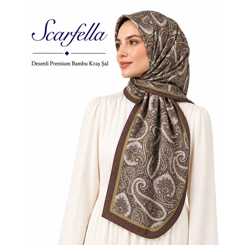 Scarfella Desenli Premium Bambu Kraş Şal - Desen-12