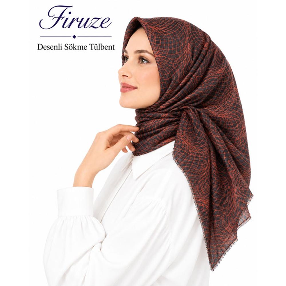 Firuze Desenli Sökme Tülbent - Desen-43