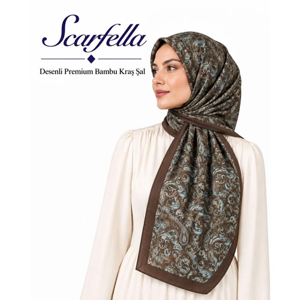 Scarfella Desenli Premium Bambu Kraş Şal - Desen-17
