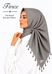 Firuze Star Desenli Boncuklu Tülbent - Desen-58