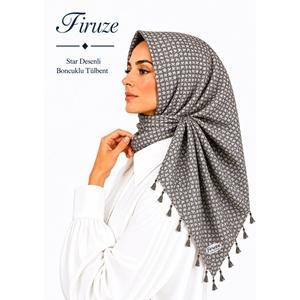 Firuze Star Desenli Boncuklu Tülbent - Desen-58