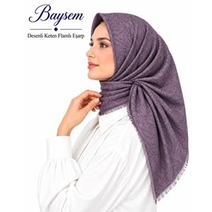 Baysem Desenli Keten Flamlı Eşarp - Desen-29