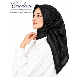 Cardion Kendinden Desenli Yakma Eşarp - SİYAH SERİSİ